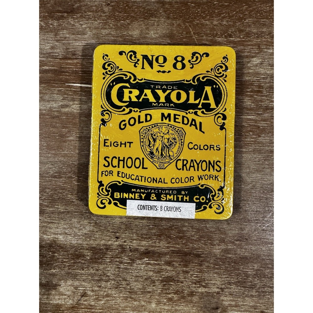 Vintage Crayola No. 8 Gold Medal School Crayons collectible tin. Binney & Smith